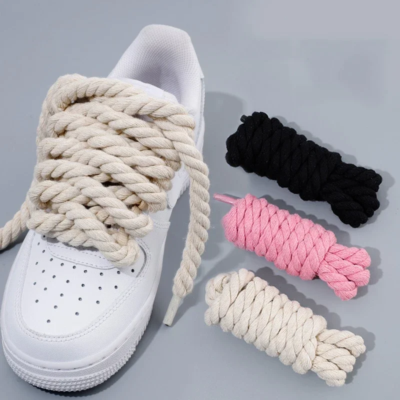 2PCS 10mm Width Round Linen Shoelaces for Sneakers Suitable Board Shoes Canvas AF1/AJ Shoe Rope Sport Shoelace Decoration 100cm thumbnail 2