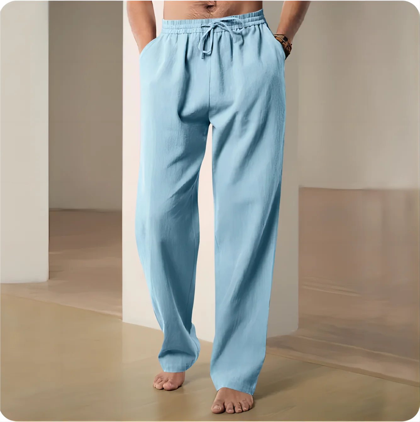 Men's Trousers Cotton Linen Fashion Casual Pants Solid Color Breathable Loose Shorts Straight Drawstring Pants Streetwear Men thumbnail 2