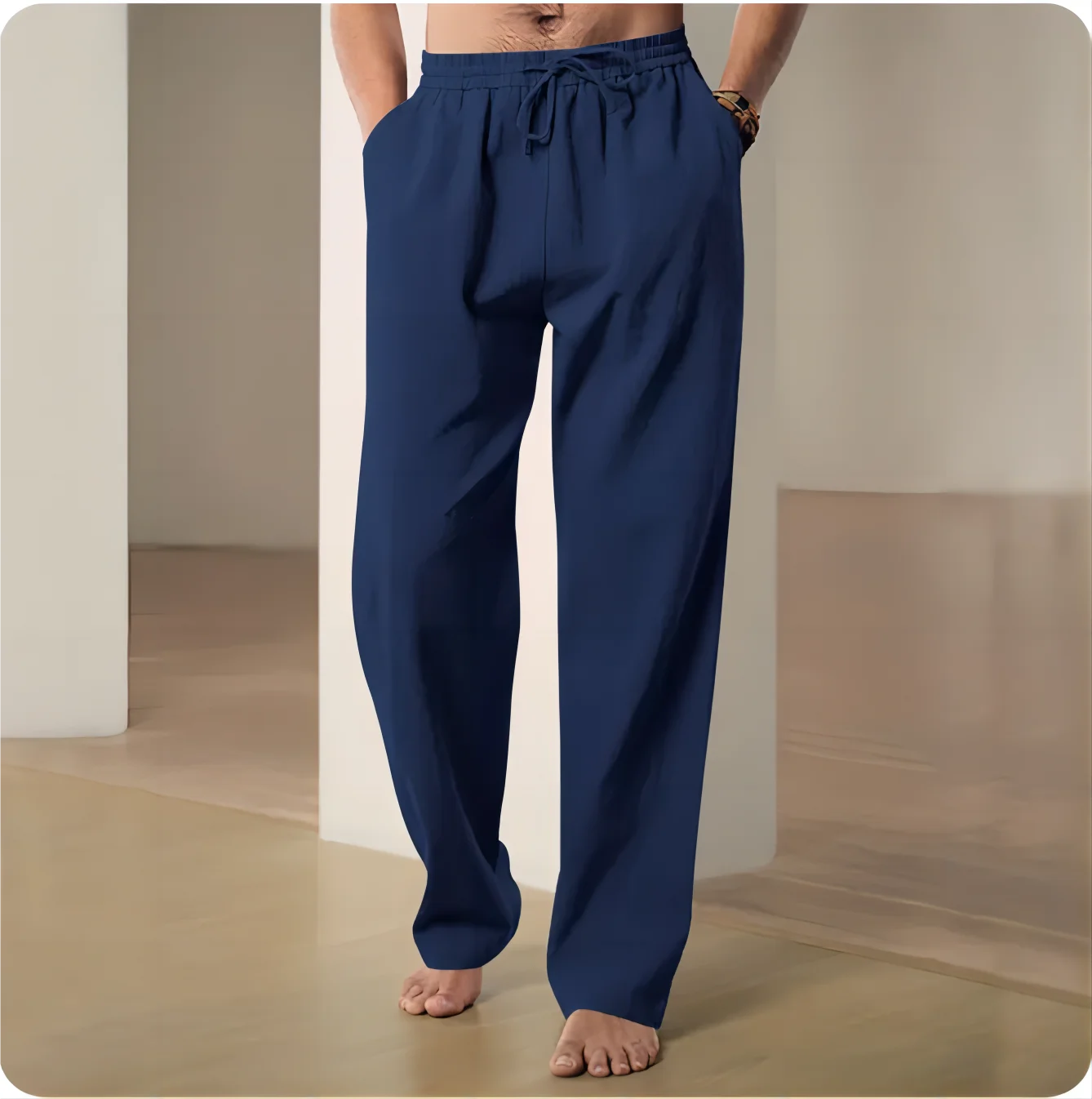 Men's Trousers Cotton Linen Fashion Casual Pants Solid Color Breathable Loose Shorts Straight Drawstring Pants Streetwear Men thumbnail 6