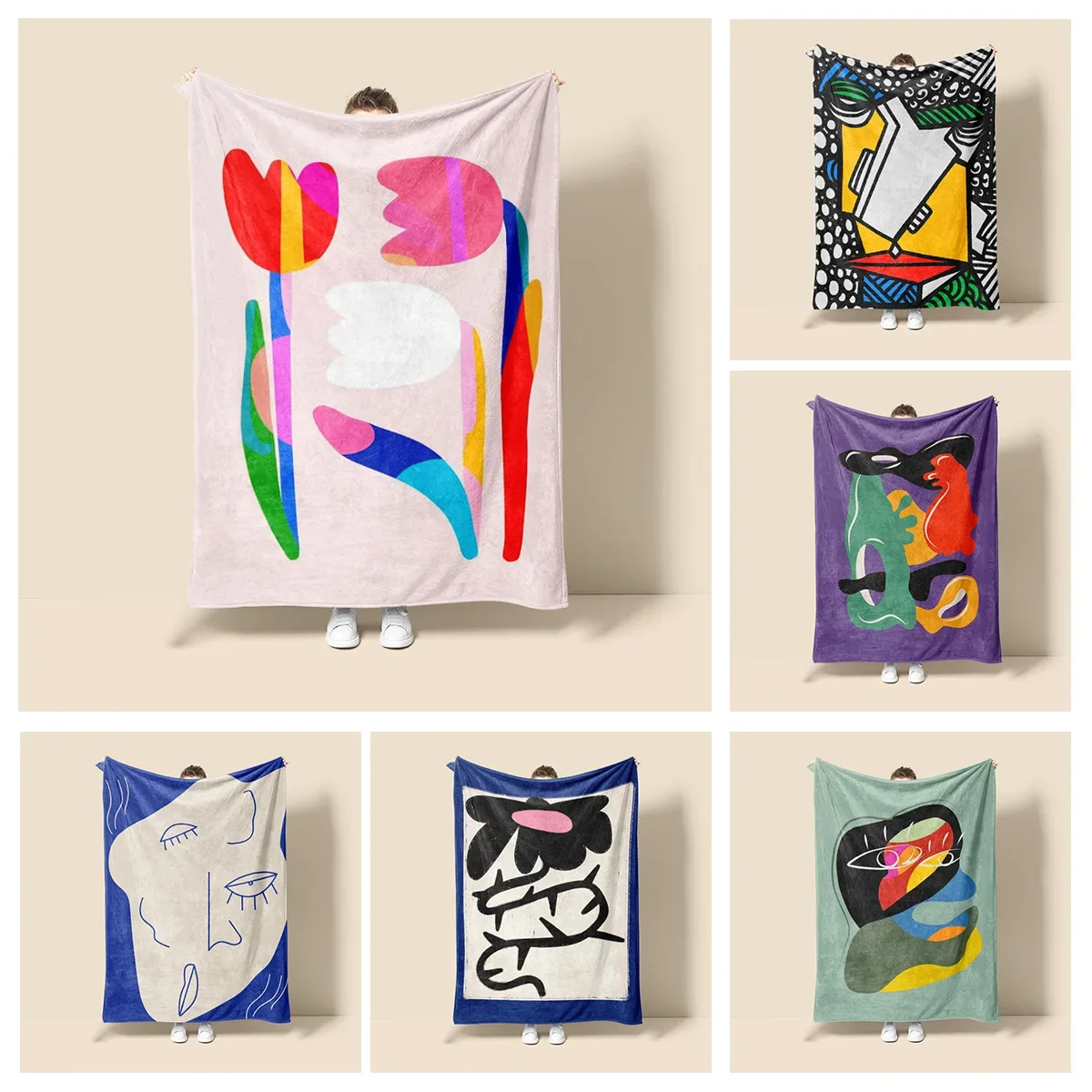 Morandi Color Blanket Abstract Botanical Graffiti Design Scandinavian Minimalist Sofa Blanket Cafe Home Dual Purpose