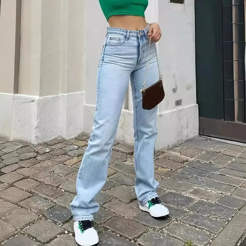 Hot-selling new women's light blue slim fit high waist stretch casual versatile straight jeans for women thumbnail 2