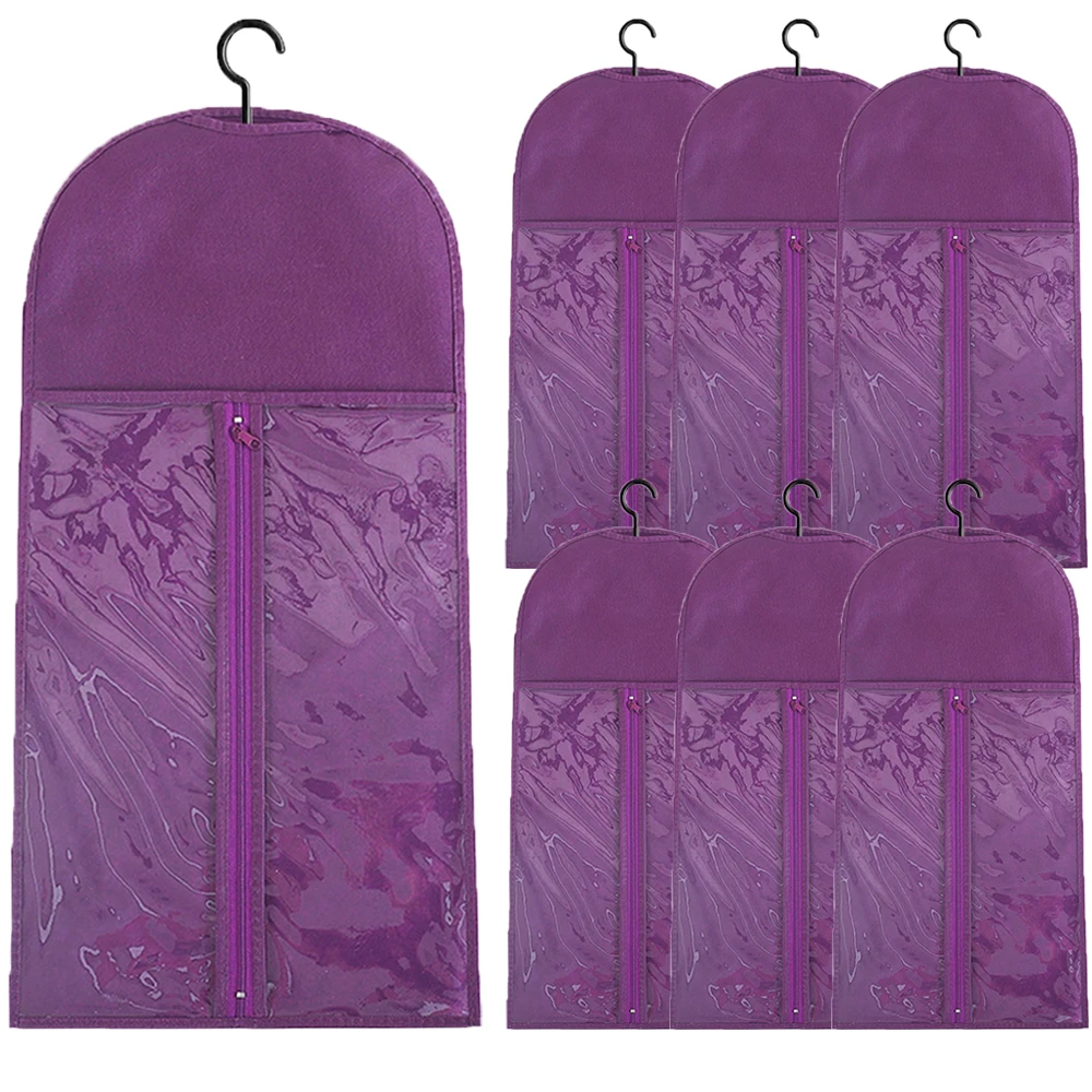 6/3/2/1PCS Purple Non-Woven Dust Proof Wigs Carrier Bags long hair extension storage bag  With Plastic Hanger Wig packaging bag
