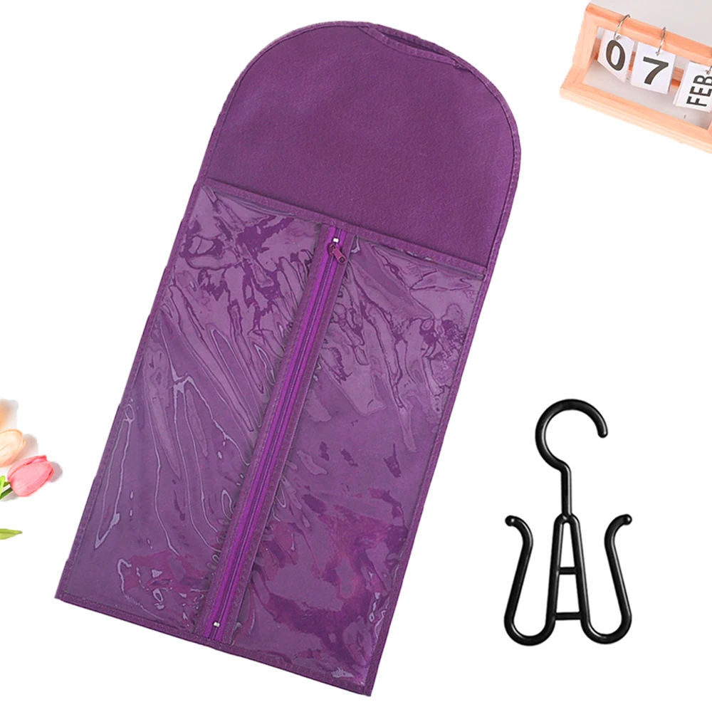 6/3/2/1PCS Purple Non-Woven Dust Proof Wigs Carrier Bags long hair extension storage bag  With Plastic Hanger Wig packaging bag thumbnail 2