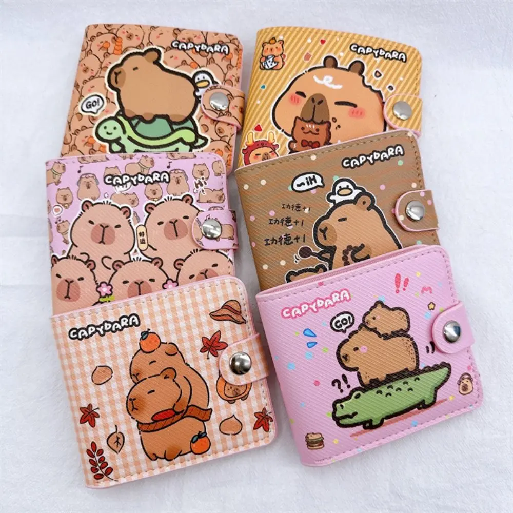 Cartoon Capybara Wallet Short Money Bag Foldable Cute Coin Purse PU Leather Mini Purse Card Holder With Buttons thumbnail 2