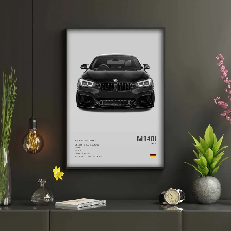 Pop Black And White Poster Wall Art Luxury Supercar F80 M3 M140 GTR HD Oil On Canvas Print Home Living Room Bedroom Decor Gift thumbnail 2