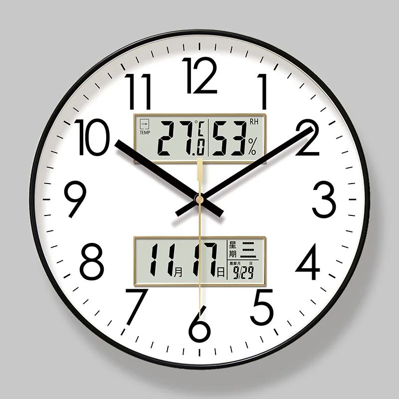2025 New 10/12/14-inch Temperature and Humidity Electronic Calendar Multi-functional Wall Clock Dual Display Mute Quartz Clocks
