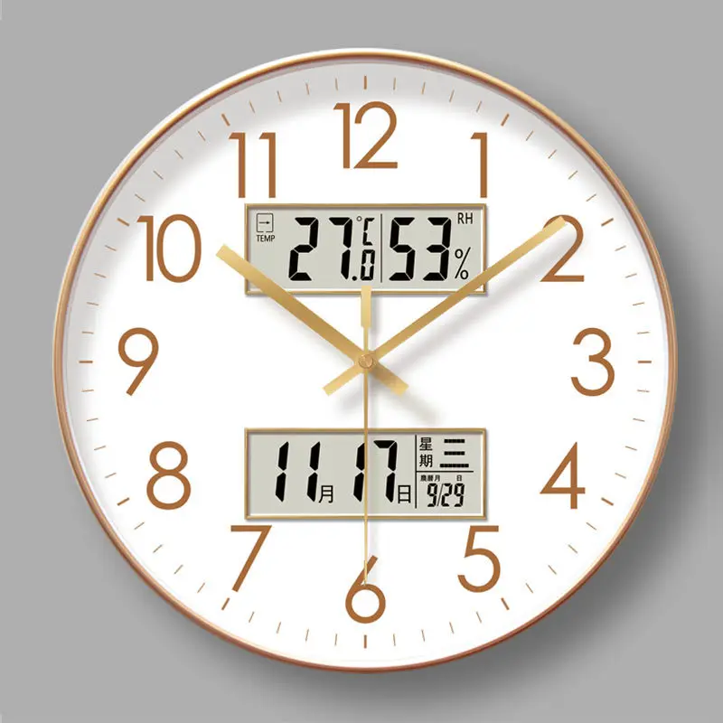 2025 New 10/12/14-inch Temperature and Humidity Electronic Calendar Multi-functional Wall Clock Dual Display Mute Quartz Clocks thumbnail 3