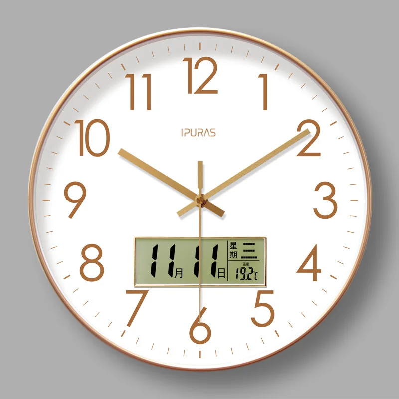 2025 New 10/12/14-inch Temperature and Humidity Electronic Calendar Multi-functional Wall Clock Dual Display Mute Quartz Clocks thumbnail 6