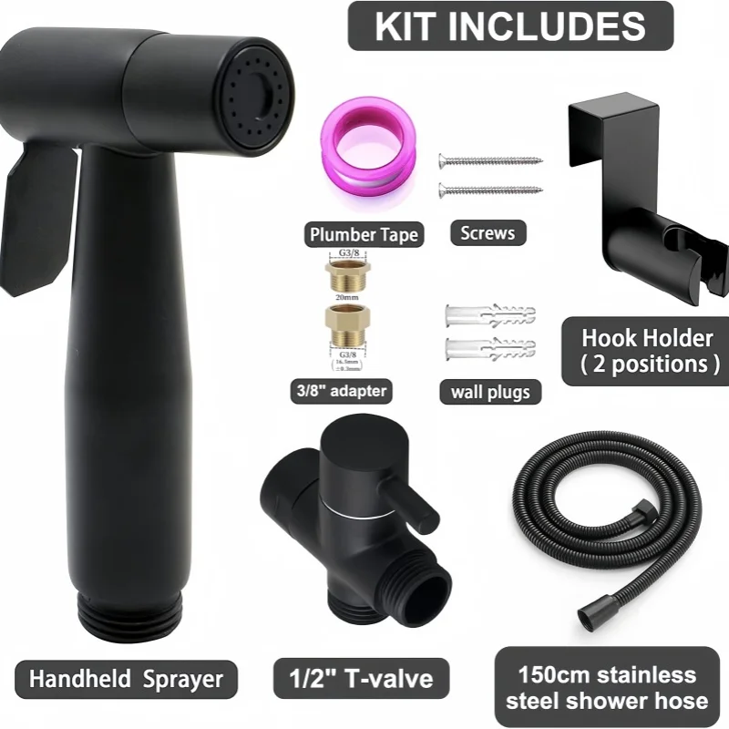 Handheld bidet spray kit with 3-way valve(G1/2 "-3/8")·used for toilet cleaning and personal hygiene thumbnail 2