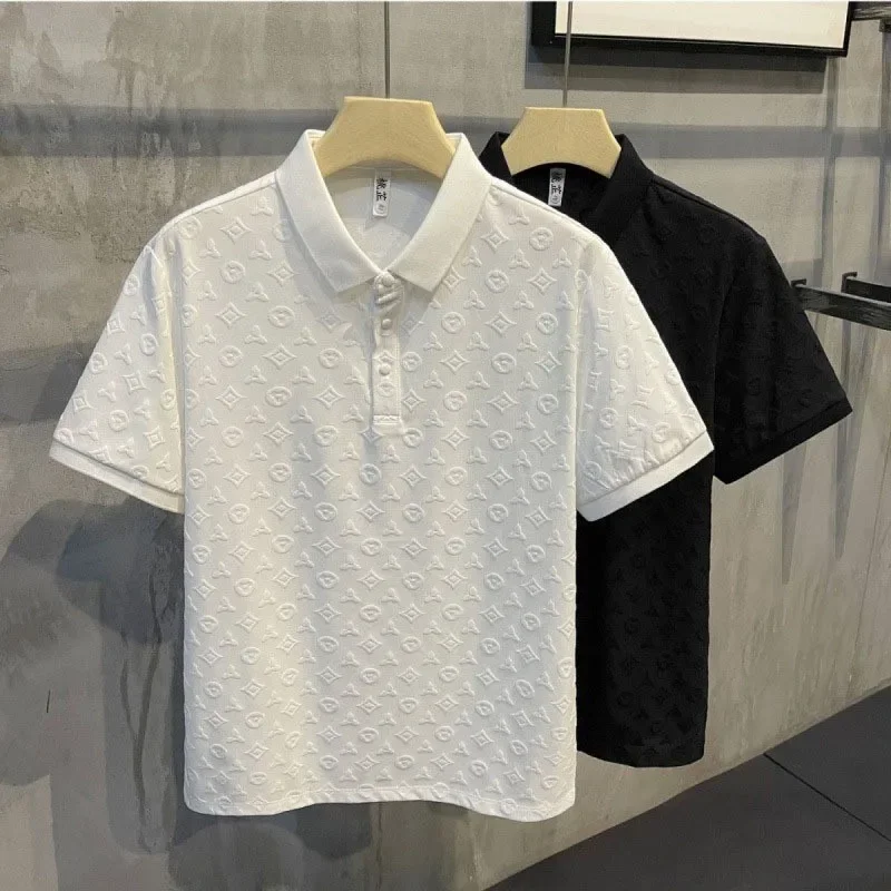 Summer New Men's Lop-up Hollow Short-sleeved Polo Tee Shirt Ice Silk Breathable Business Fashion T-Shirt Male Brand Clothes thumbnail 2
