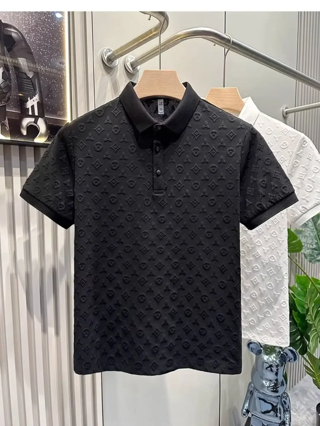 Summer New Men's Lop-up Hollow Short-sleeved Polo Tee Shirt Ice Silk Breathable Business Fashion T-Shirt Male Brand Clothes thumbnail 5
