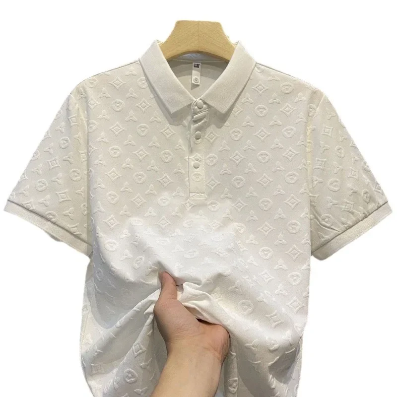 Summer New Men's Lop-up Hollow Short-sleeved Polo Tee Shirt Ice Silk Breathable Business Fashion T-Shirt Male Brand Clothes thumbnail 4