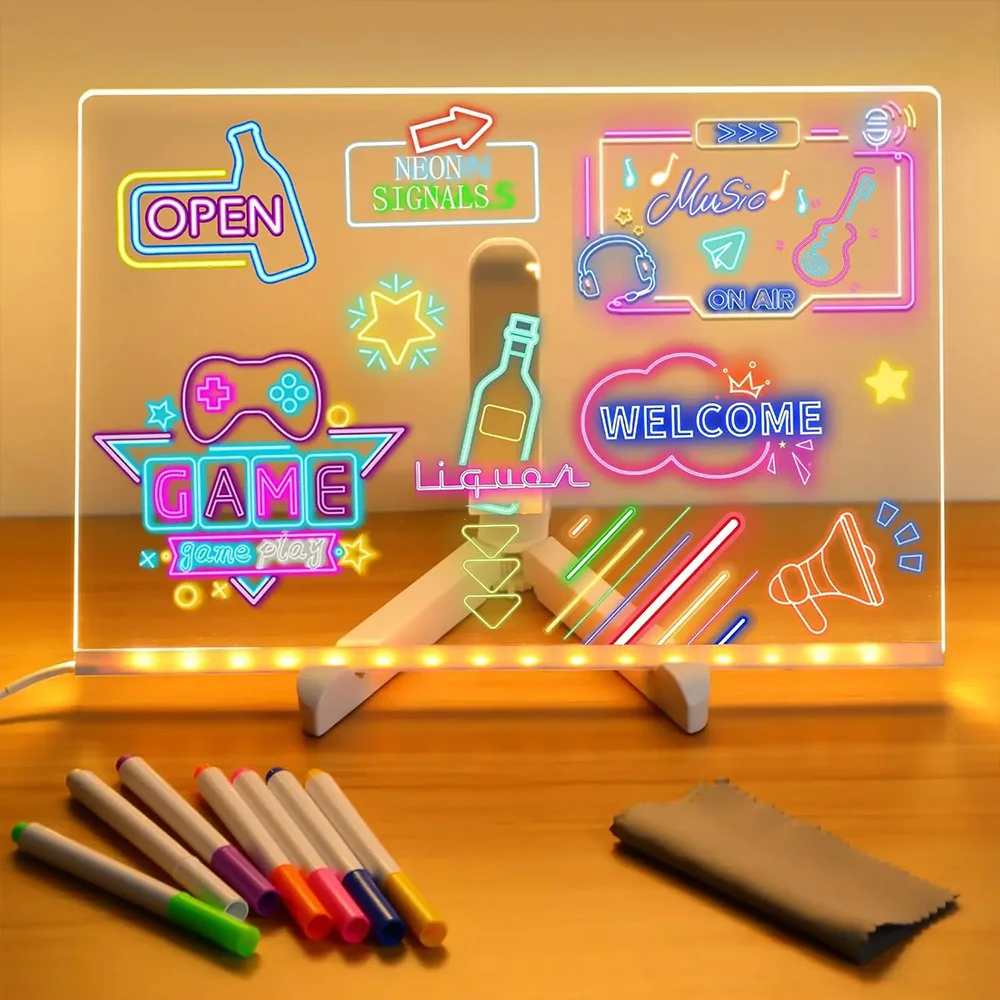 LED Note Board DIY Acrylic Night Light 7 Pens Drawing Board Rechargeable RGB Erasable Painting Drawing Boards Kids Birthday Gift thumbnail 2
