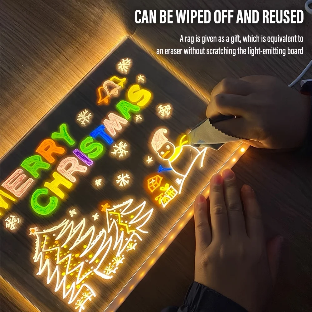 LED Note Board DIY Acrylic Night Light 7 Pens Drawing Board Rechargeable RGB Erasable Painting Drawing Boards Kids Birthday Gift thumbnail 6
