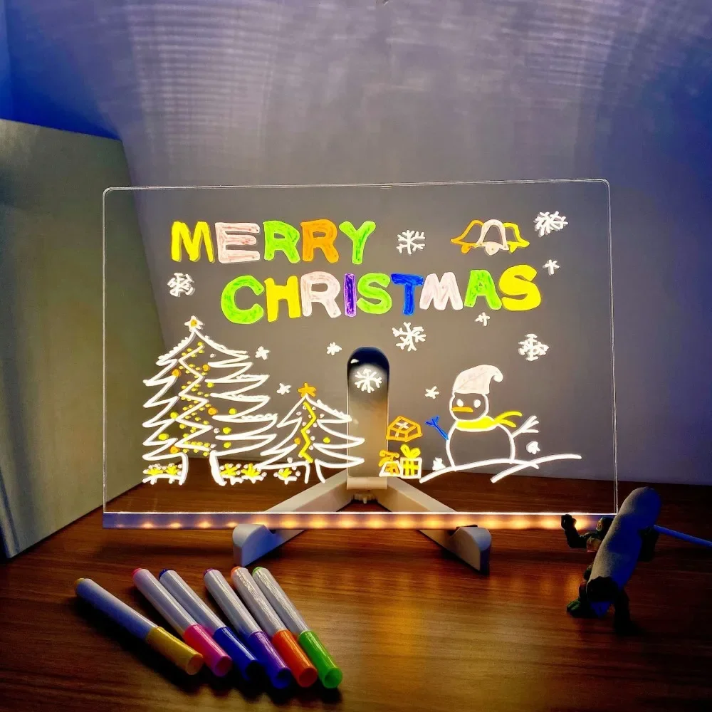 LED Note Board DIY Acrylic Night Light 7 Pens Drawing Board Rechargeable RGB Erasable Painting Drawing Boards Kids Birthday Gift thumbnail 4