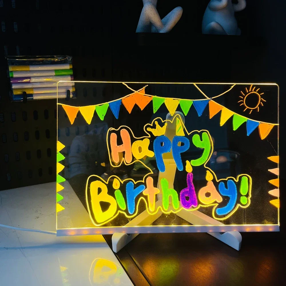 LED Note Board DIY Acrylic Night Light 7 Pens Drawing Board Rechargeable RGB Erasable Painting Drawing Boards Kids Birthday Gift thumbnail 5