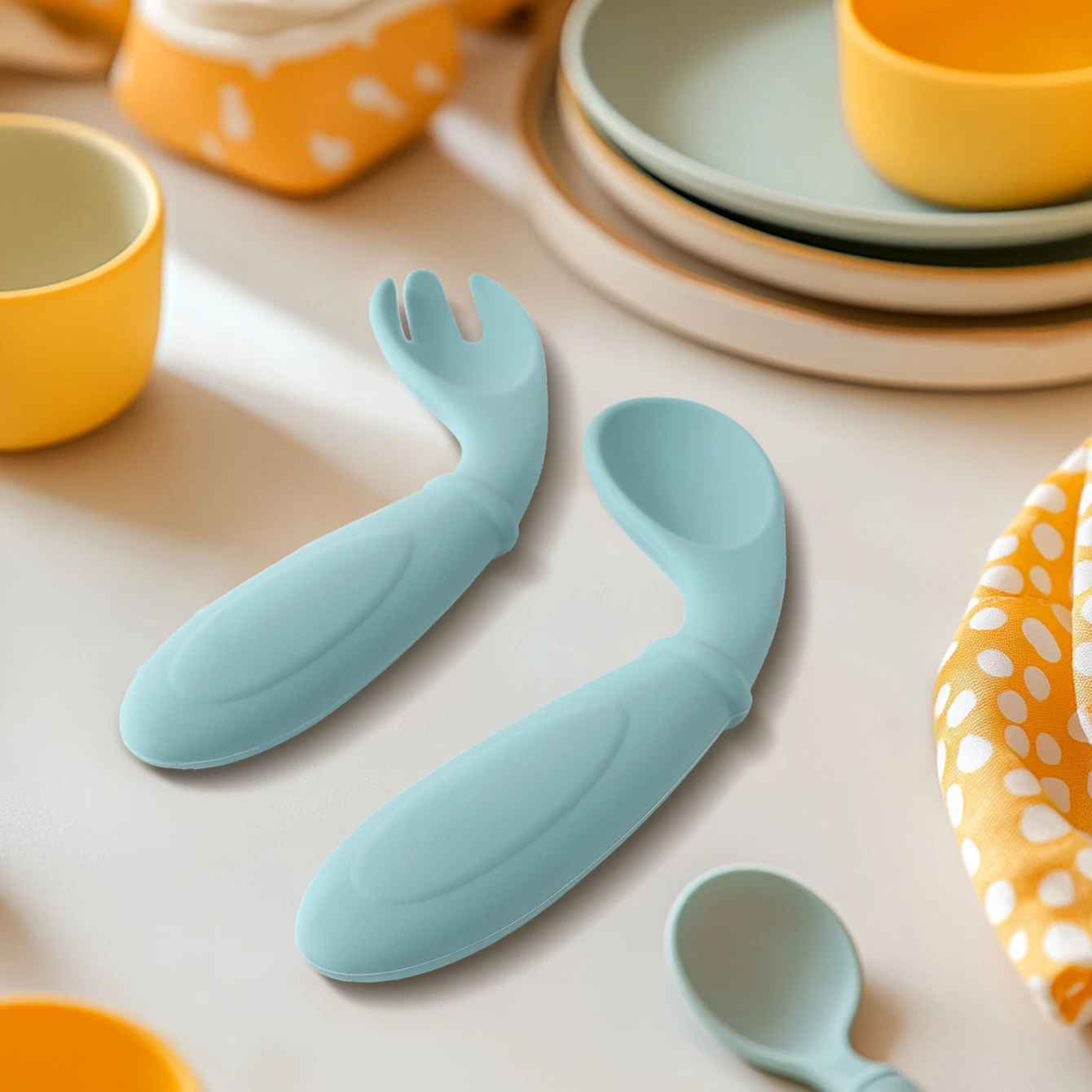 2PCS Silicone Baby Spoon Fork Set BPA Free Self Feeding Training Utensils for 6M+ Toddlers Travel Safe Cutlery Baby Tableware thumbnail 2