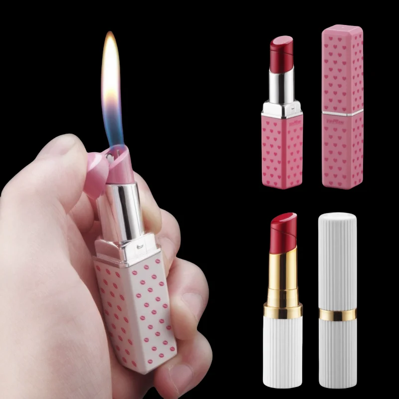 Outdoor Mini Cute Lipstick Inflatable Lighter Windproof Portable Lighter Cigarette Accessories Women's Fashion Smoking Gift