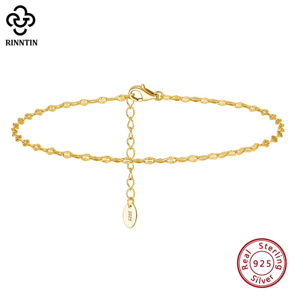 Rinntin Fine 925 Sterling Silver 2mm Width Fish Lips Chain Anklet Women's Summer Beach Foot Jewelry Leg Minimalist Anklet SA40 thumbnail 3