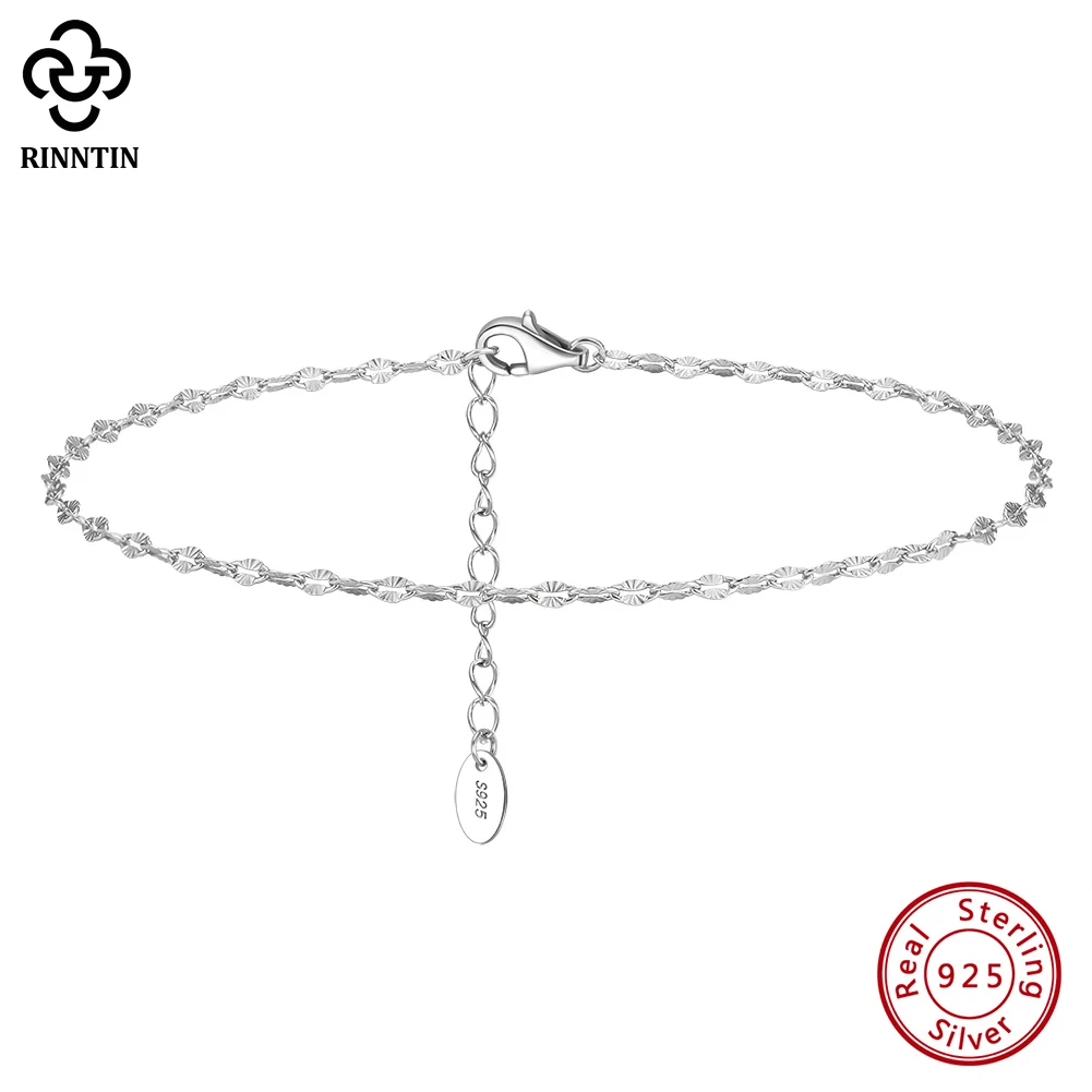 Rinntin Fine 925 Sterling Silver 2mm Width Fish Lips Chain Anklet Women's Summer Beach Foot Jewelry Leg Minimalist Anklet SA40 thumbnail 2