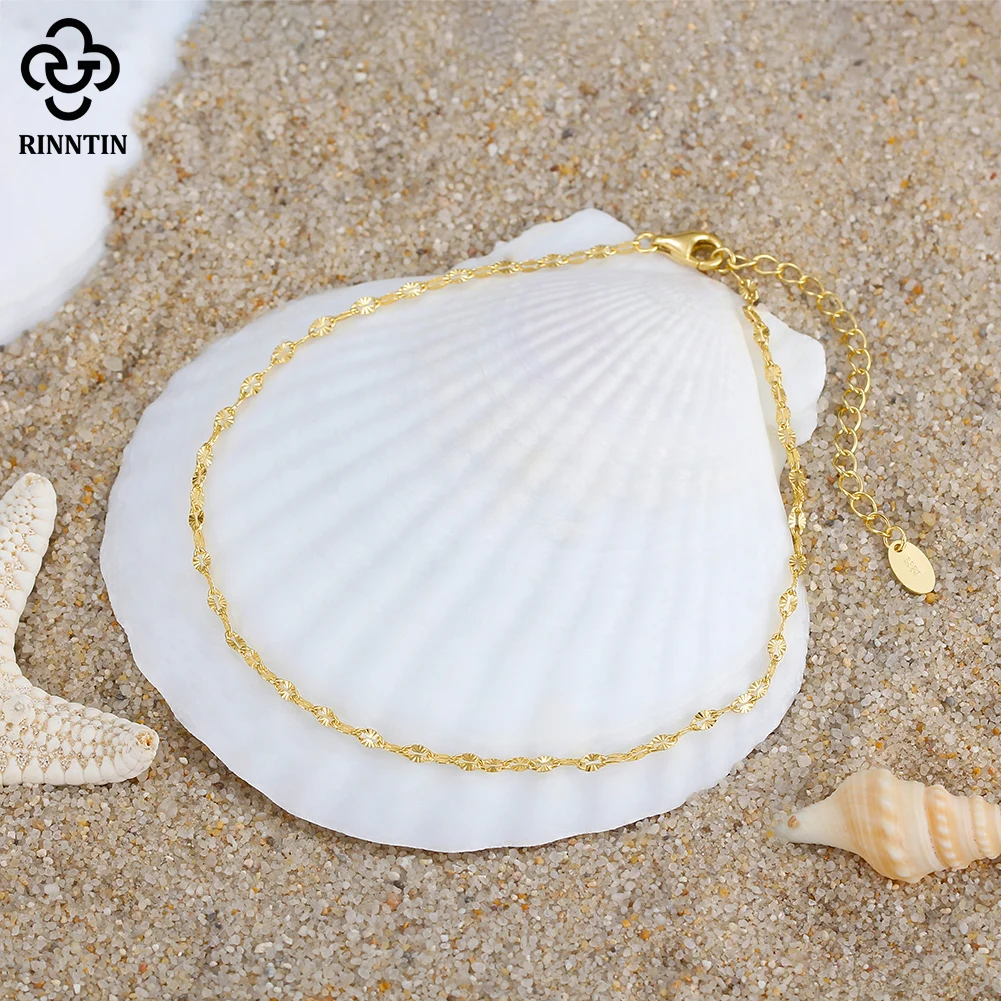 Rinntin Fine 925 Sterling Silver 2mm Width Fish Lips Chain Anklet Women's Summer Beach Foot Jewelry Leg Minimalist Anklet SA40 thumbnail 5