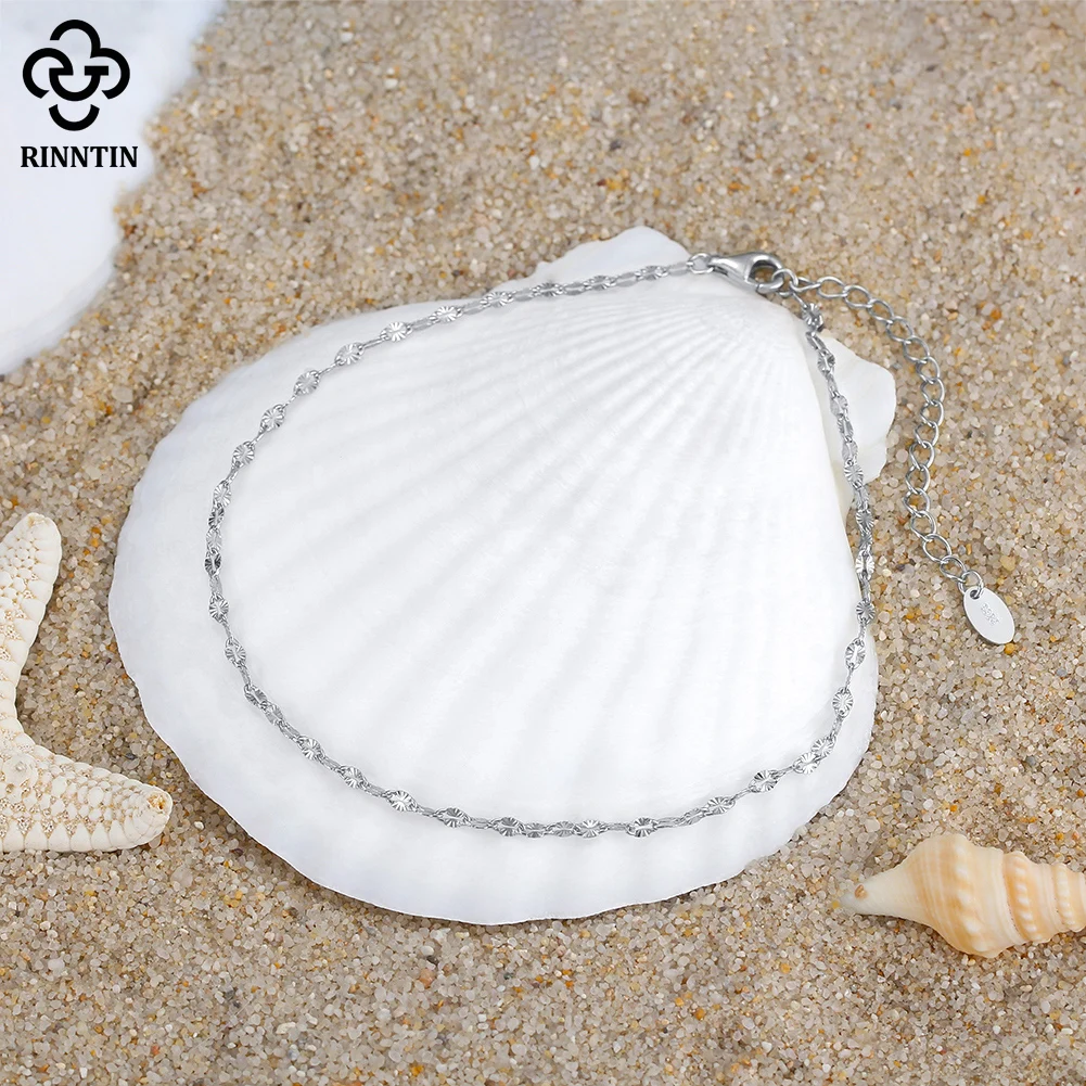 Rinntin Fine 925 Sterling Silver 2mm Width Fish Lips Chain Anklet Women's Summer Beach Foot Jewelry Leg Minimalist Anklet SA40 thumbnail 4