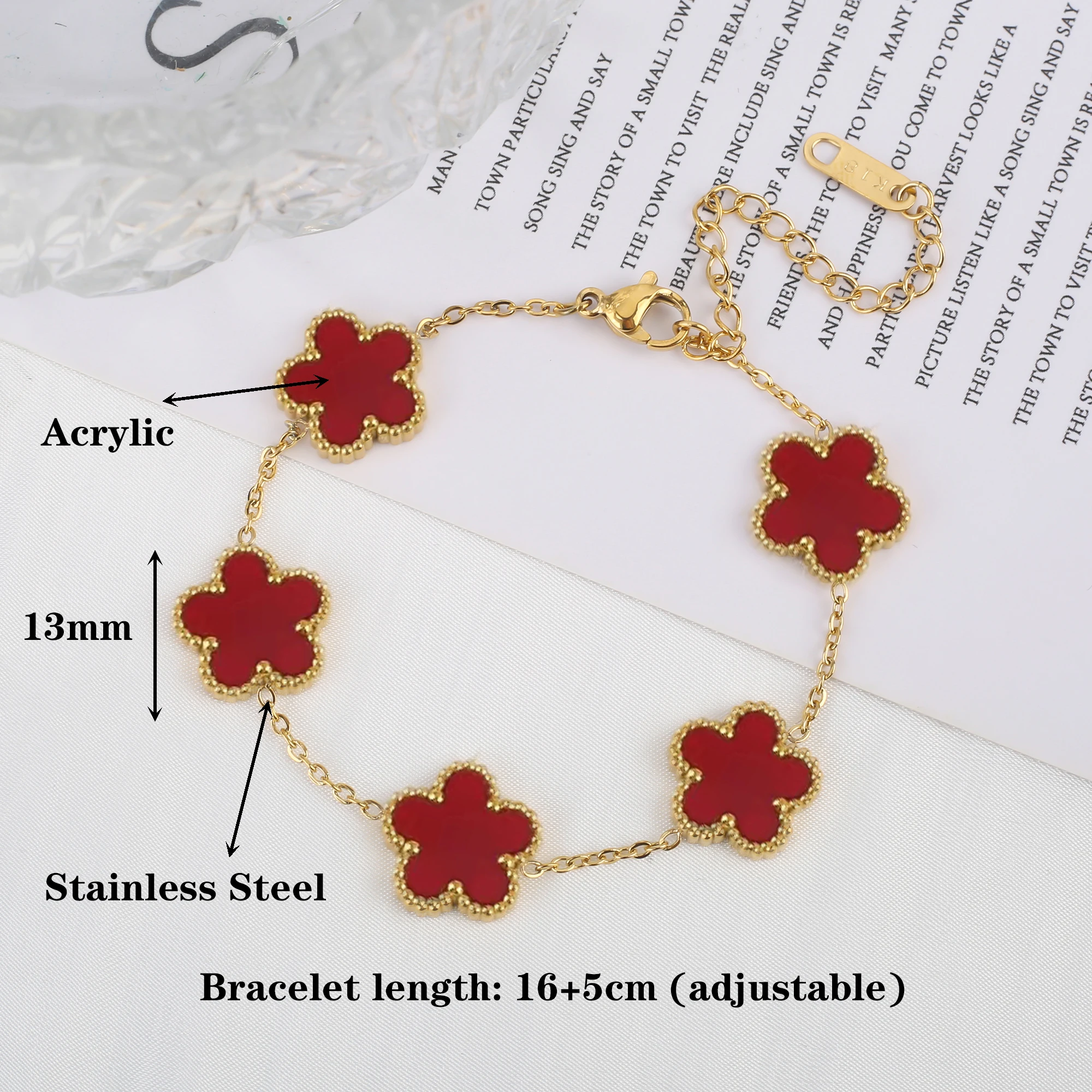 White Black Red Green Shell Five Leaf Flower Stainless Steel Ladies Bracelet Simple for Woman Party Birthday Jewelry Gift Clover thumbnail 5