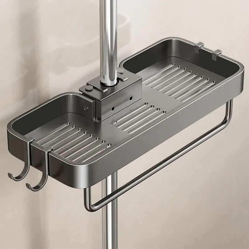 Bathroom Shower Head Holder Wall Mounted No Drilling Required Shampoo Organizer Rack Integrated Design Storage Shelf