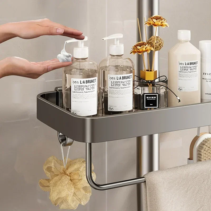 Bathroom Shower Head Holder Wall Mounted No Drilling Required Shampoo Organizer Rack Integrated Design Storage Shelf thumbnail 4