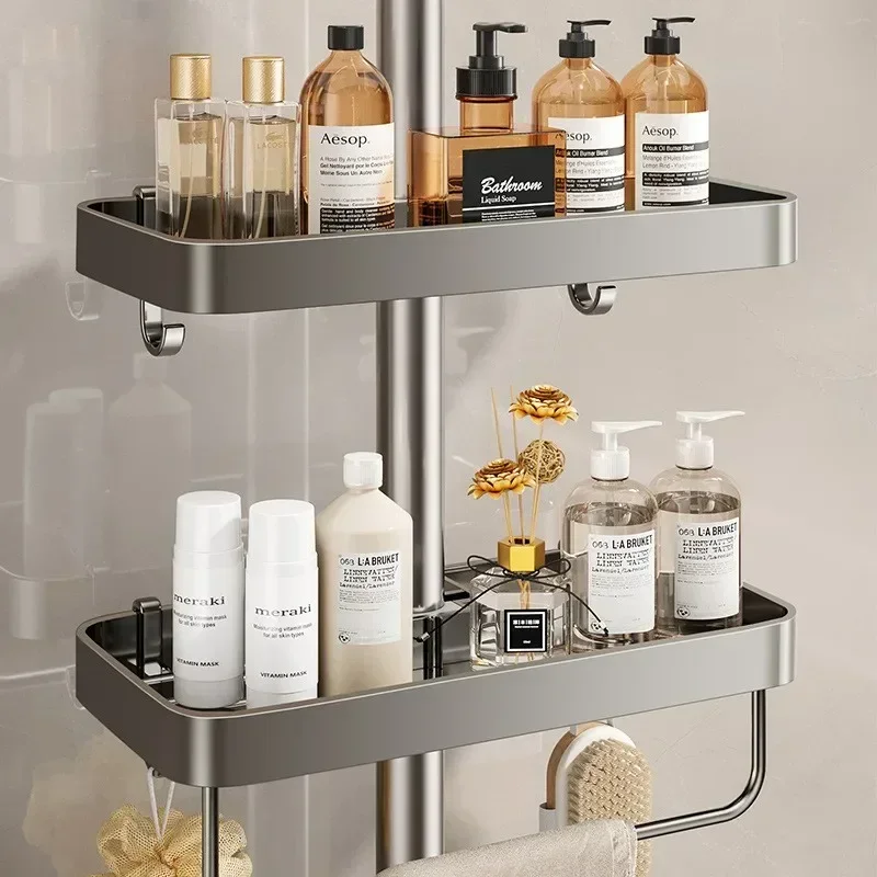 Bathroom Shower Head Holder Wall Mounted No Drilling Required Shampoo Organizer Rack Integrated Design Storage Shelf thumbnail 2