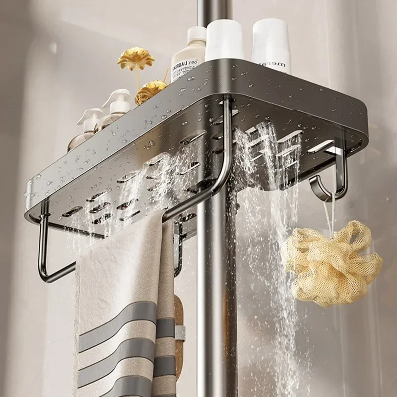 Bathroom Shower Head Holder Wall Mounted No Drilling Required Shampoo Organizer Rack Integrated Design Storage Shelf thumbnail 5
