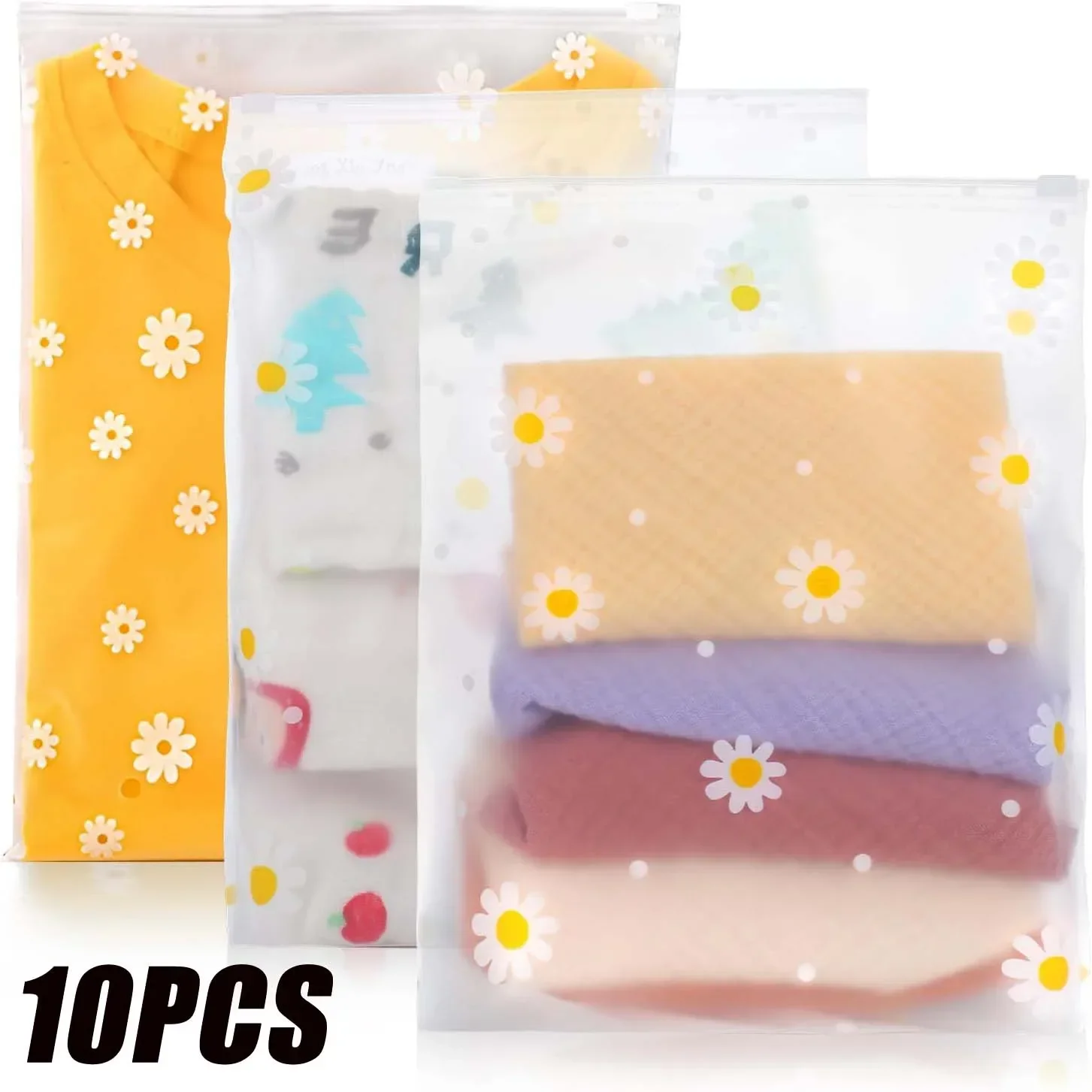 10pcs Storage Bags Daisy Zipper Large Capacity Clothes Shoes Organizer Portable Makeup Toiletry Bags