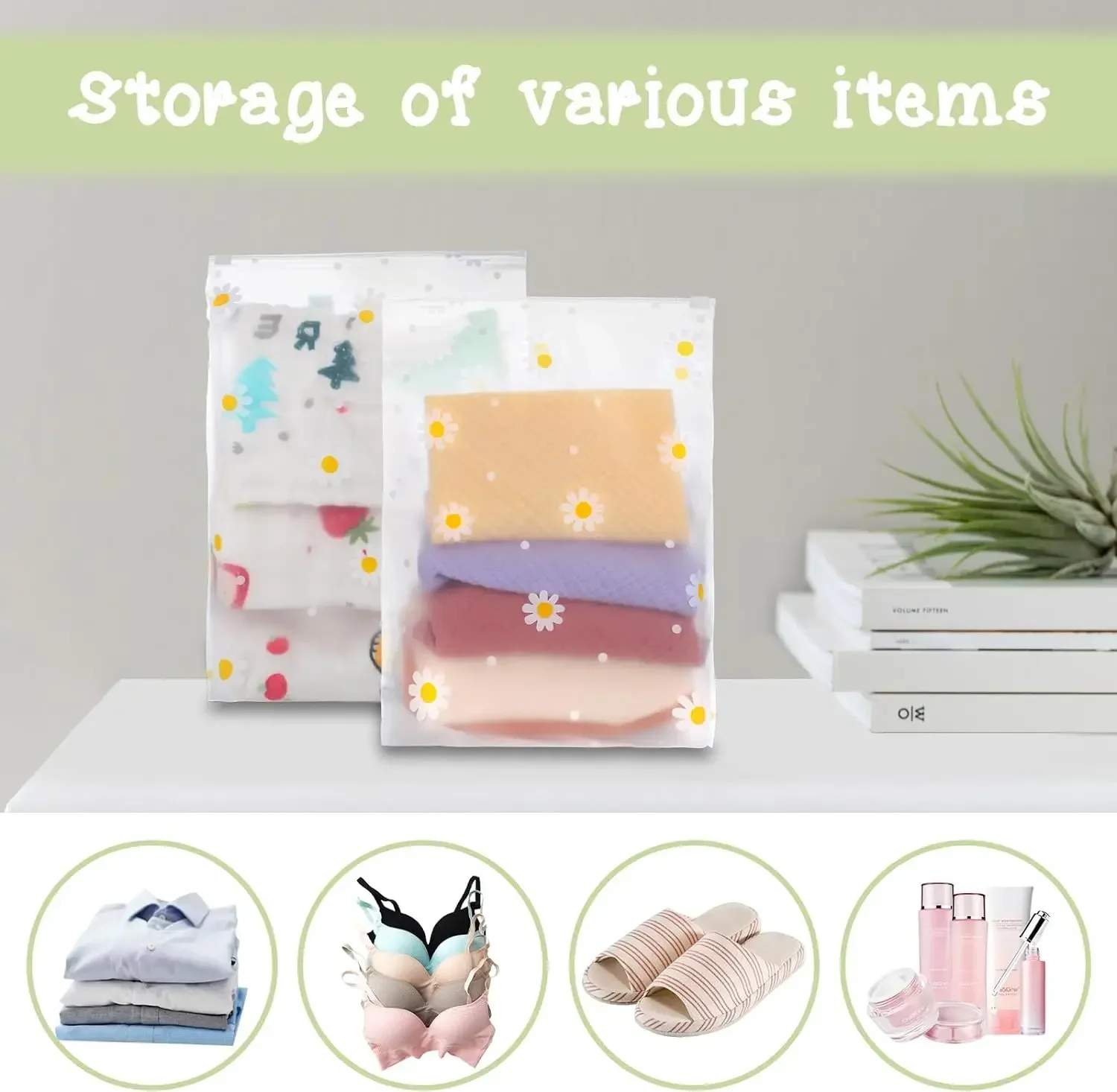 10pcs Storage Bags Daisy Zipper Large Capacity Clothes Shoes Organizer Portable Makeup Toiletry Bags thumbnail 2
