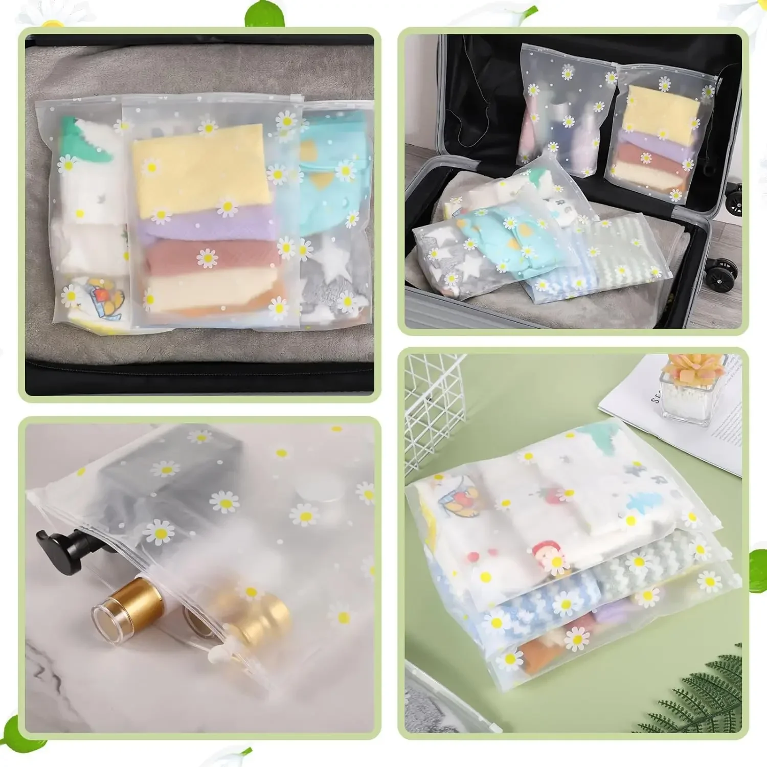 10pcs Storage Bags Daisy Zipper Large Capacity Clothes Shoes Organizer Portable Makeup Toiletry Bags thumbnail 4
