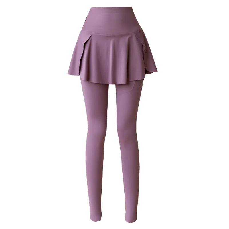 Women Fake Two Pieces Leggings Seamless Fitness Leggings High Waist with Pocket Elastic Slim Fashion Hip Liftting Yoga Pants thumbnail 6