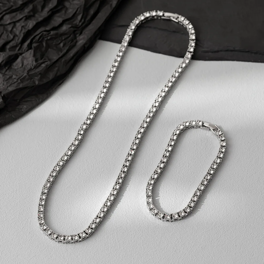 Hip Hop 5MM Tennis Chain Iced Out Bracelet Necklace Men Fashion Silver Color Tennis Jewelry Chains Women 20inch Choker Punk Gift thumbnail 5