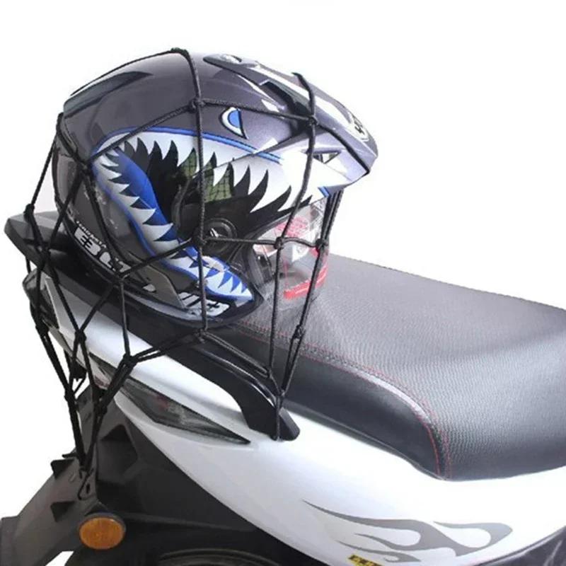 Motorcycle Cargo Net 30x30cm 40x40cm Motorbike Bicycle Elastic Net for Helmet Storage Bungee Fuel Tank Luggage Net with Hooks thumbnail 3