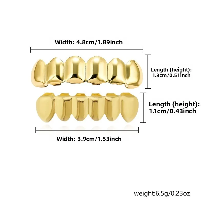 Hip Hop 6/6 Teeth Grills Hip Hop 14K Gold Plated Tooth Caps Decor Braces Punk Cosplay Party Braces For Fashion Women Men Jewelry thumbnail 4