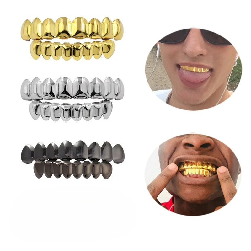 Hip Hop 6/6 Teeth Grills Hip Hop 14K Gold Plated Tooth Caps Decor Braces Punk Cosplay Party Braces For Fashion Women Men Jewelry thumbnail 6