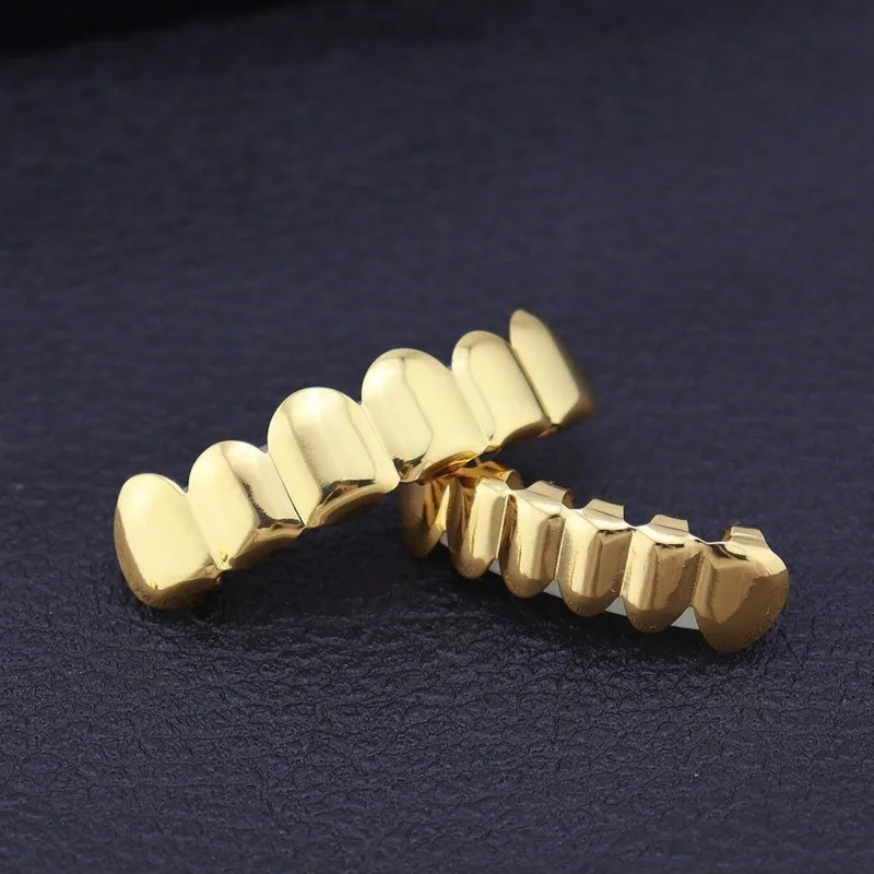 Hip Hop 6/6 Teeth Grills Hip Hop 14K Gold Plated Tooth Caps Decor Braces Punk Cosplay Party Braces For Fashion Women Men Jewelry thumbnail 3