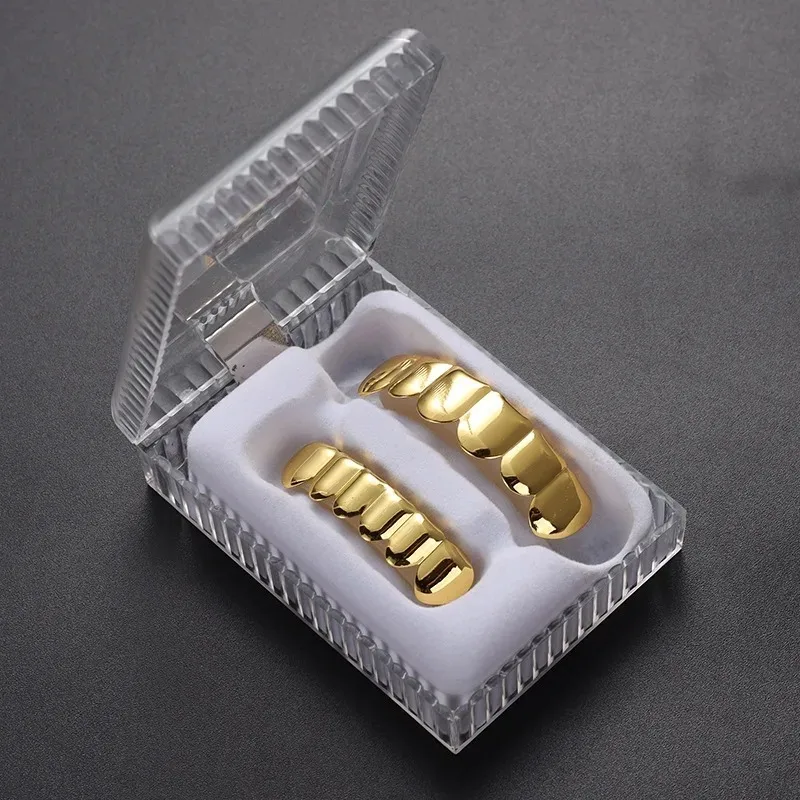 Hip Hop 6/6 Teeth Grills Hip Hop 14K Gold Plated Tooth Caps Decor Braces Punk Cosplay Party Braces For Fashion Women Men Jewelry thumbnail 2
