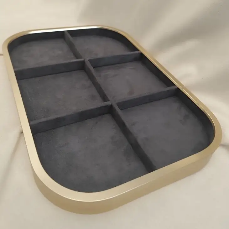 Luxury Metal Jewelry Display Tray Necklace Ring Display Tray High Quality Velvet Microfibre Jewellery Storage Tray Jewelry Props thumbnail 6