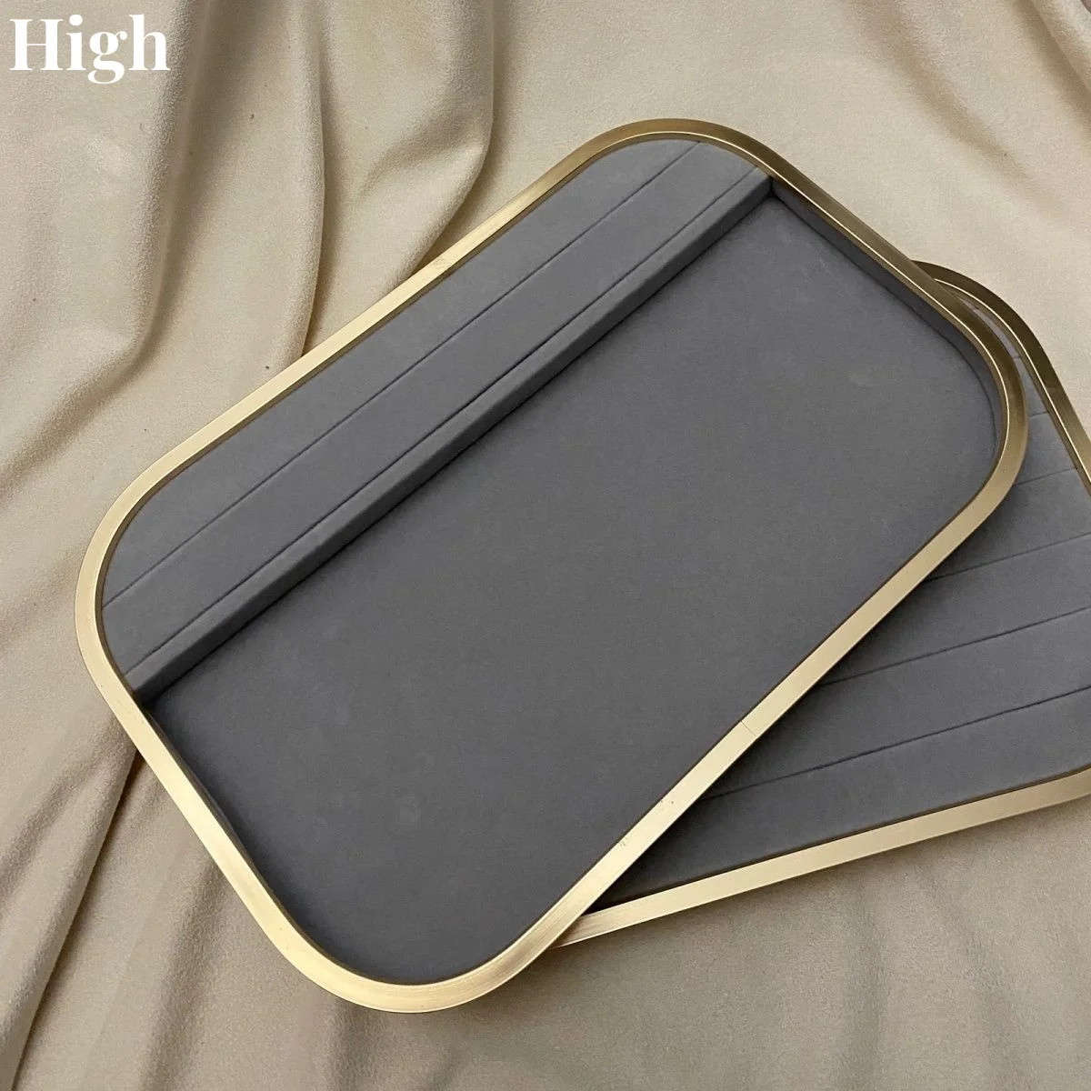 Luxury Metal Jewelry Display Tray Necklace Ring Display Tray High Quality Velvet Microfibre Jewellery Storage Tray Jewelry Props