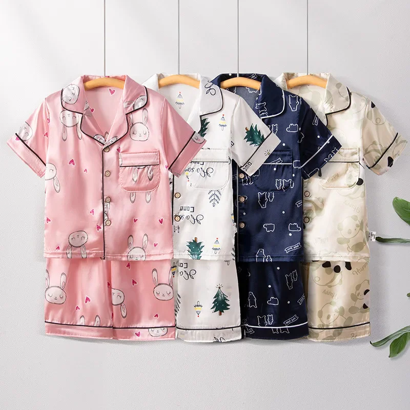 Children's Home Clothes Summer Thin Section Boys And Girls Short Sleeves Seven Point Pants Air Conditioning Clothes 3-8 Children