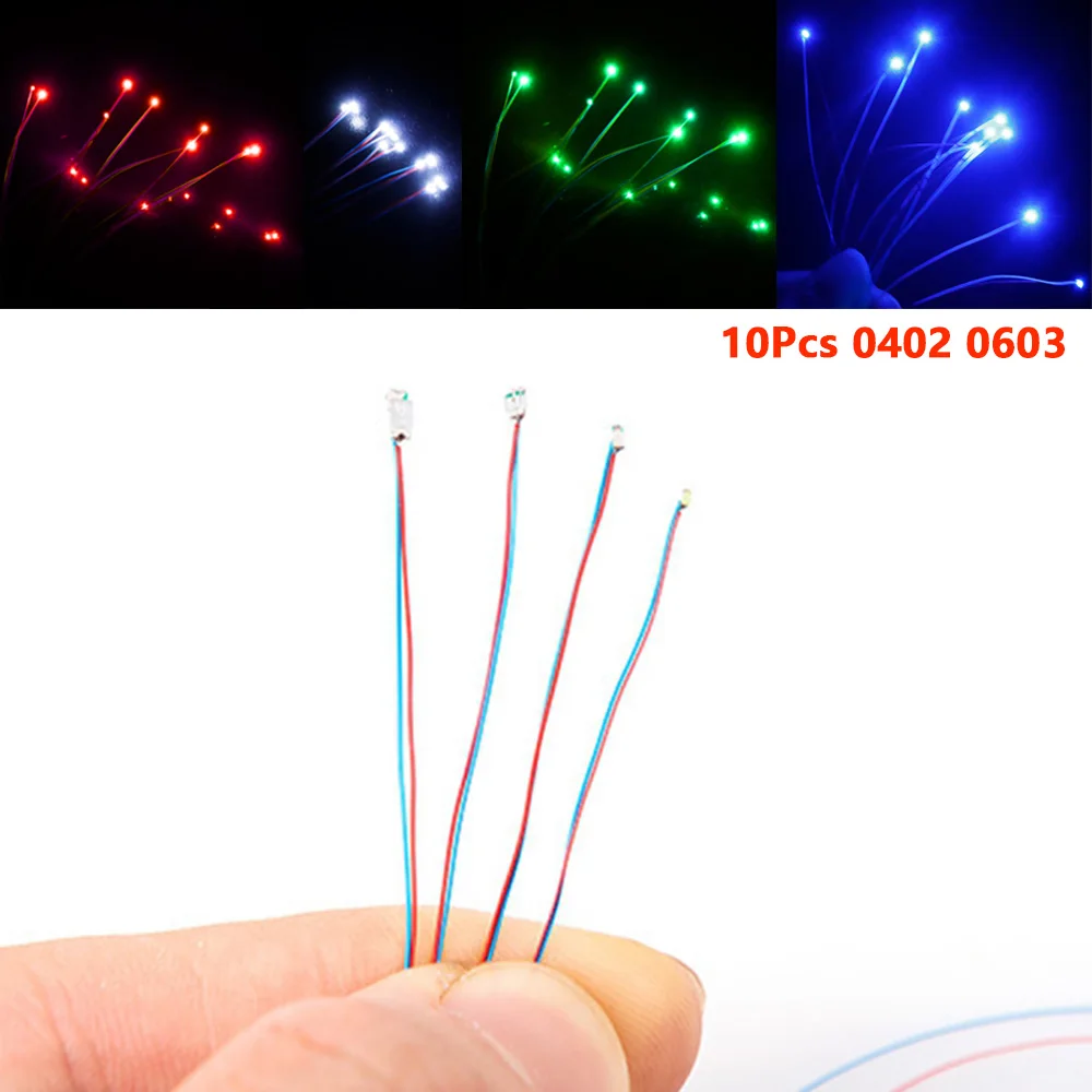 10Pcs/lot DIY Micro SMD Led Lamp Wired Led 0402 0603 Pre-soldered Micro Litz Wired Chip 30cm 3V Railway Model Scenes Kit Toy