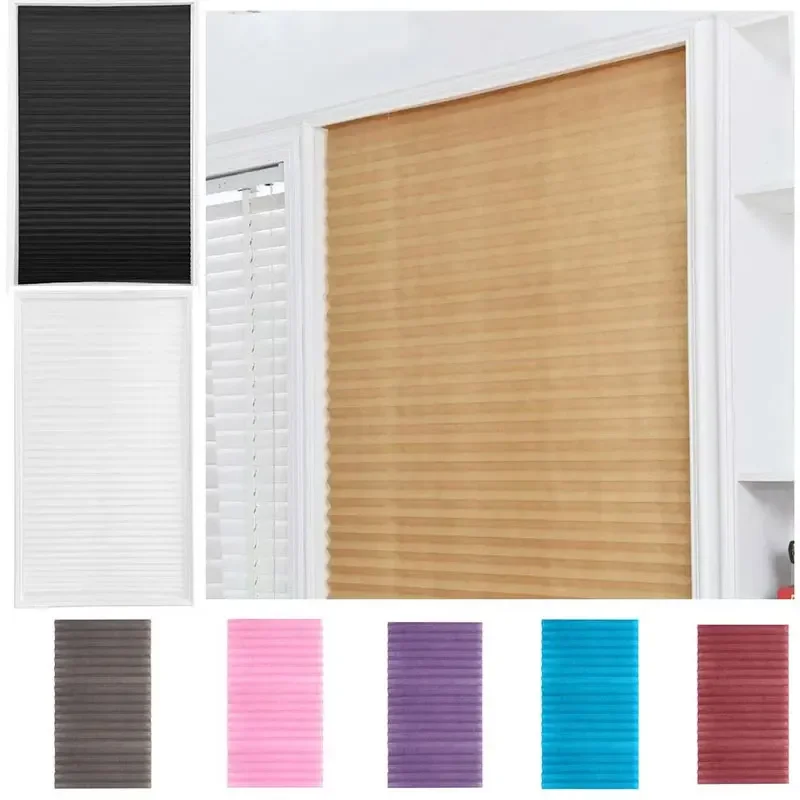 4 Colors Shades Self-adhesive Half Windows Nonwoven Folding Curtain Bathroom Balcony Living Room Balcony Curtains Pleated Blinds thumbnail 2