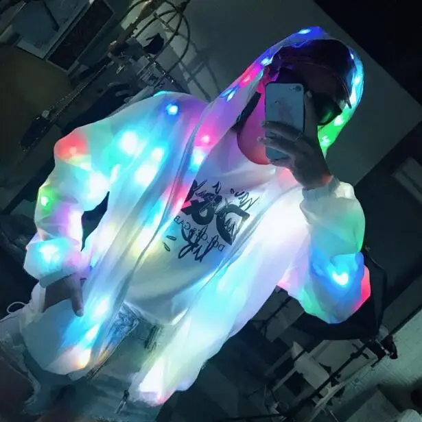 Led Jacket Multicolor Light Coat Nightclub Dance Stage Hoodie Men Dance