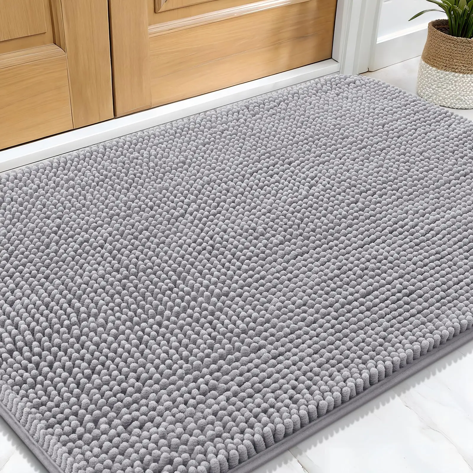 Hapihappy Entrance Door Mat Dog Door Mat for Muddy Paws 51X61 Absorbent Non-Slip Washable Doormat Quick Dry Chenille Mud Mat