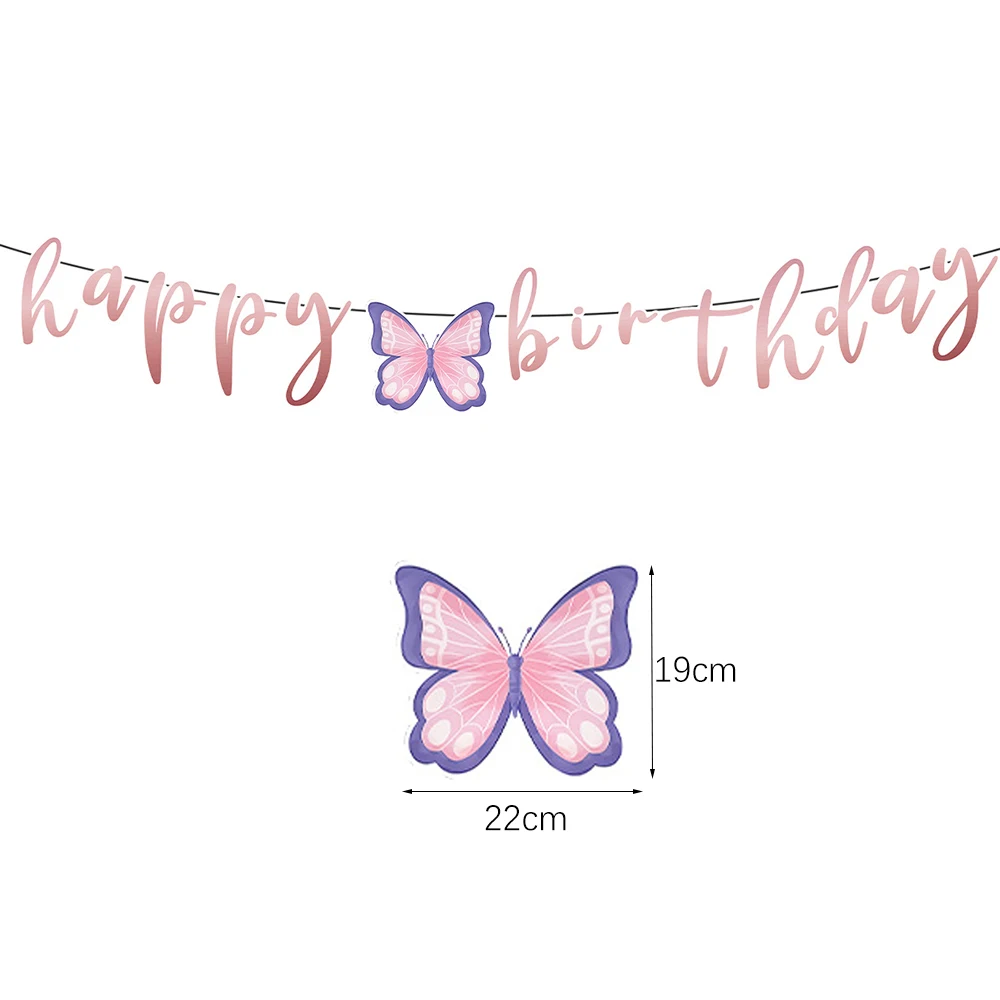 Butterfly Girls Birthday Party Disposable Tableware Fairy Pink Paper Plates Cups Napkin Tablecloth Birthday Party Decorations thumbnail 5