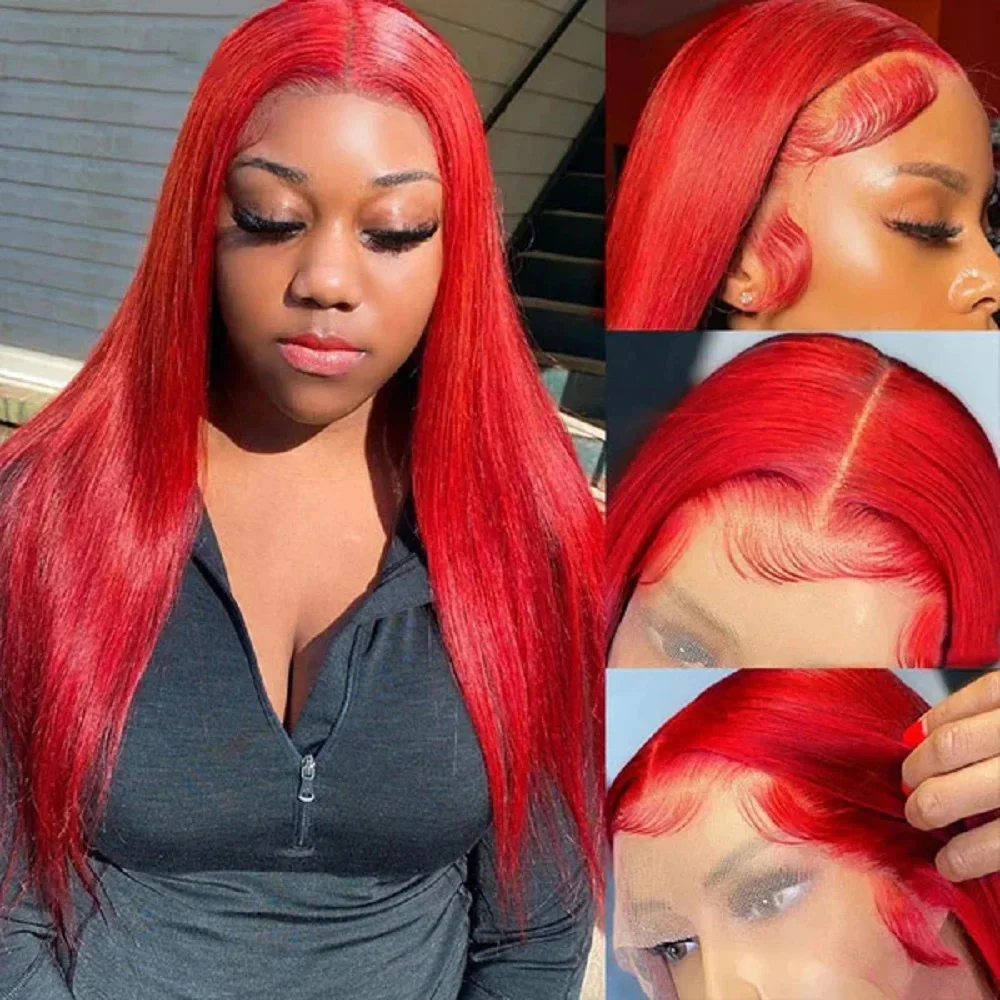 30 40 Inch Brazilian Hot Red 13x6 HD Lace Front Wigs Human Hair Wig 200% Red Colored Straight 13X4 Lace Frontal Wig For Women thumbnail 3